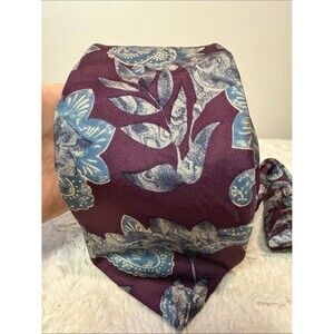 Pierre Balmain Paris 100% Italian Silk Deep Purple & Blue Floral Designer Tie